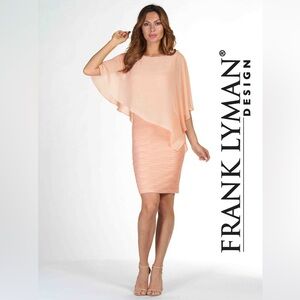 Frank Lyman Lovely Collection Chiffon Asymmetrical Coctail Dress in Blush